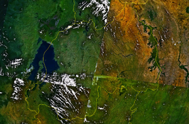 Een satellietbeeld van Rwanda.