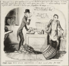 1830 cartoon showing Dando overeating oysters