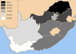 Het percentage van de zwarte bevolking in Zuid-Afrika per provincie.