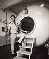 Dr Melamed in front of the first recompression chamber of Israel Navy, 1978.