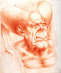 Grotesque Head, Leonardo da Vinci. Red chalk on paper, 17.2 × 14.3 cm