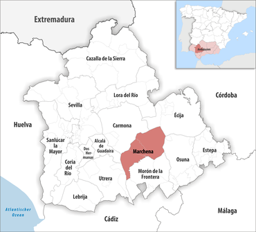 Die Lage des Gerichtsbezirk Marchena in der Provinz Sevilla
