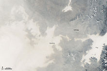 Detail showing position of Harbin in the haze (NASA)