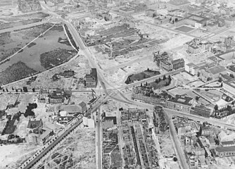 Aerial view, Columbushaus slightly left of center, 1954