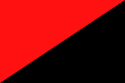 Red and black diagonally bisected flag