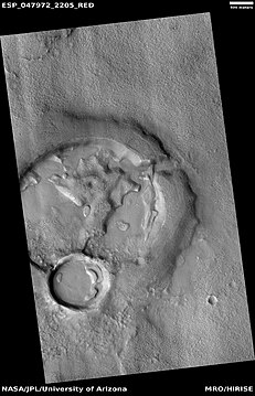 Layered features in craters, as seen by HiRISE under HiWish program