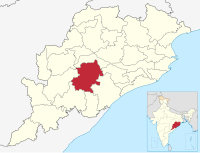 मानचित्र जिसमें कंधमाल ज़िला Kandhamal district କନ୍ଧମାଳ ଜିଲ୍ଲା हाइलाइटेड है