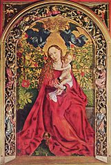 Maria im Rosenhag, 1473, Tempera auf Holz, Martin Schongauer (in der Dominikanerkirche)[4]