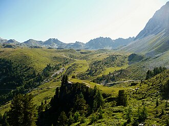 Blick Richtung Meidpass oberhalb von St. Luc, Nähe Hotel Weisshorn.