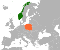 Map indicating locations of Norway and Poland