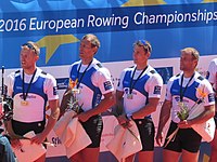 Der Doppelvierer (Bronze 2016) bei den Europameisterschaften 2016 (v. l. n. r.): Taimsoo, Endrekson, Raja, Jämsä