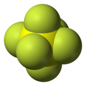 Molecuulmodel van zwavelhexafluoride