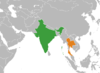 Location map for India and Thailand.