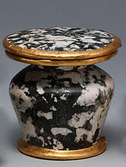 Gilded diorite kohl jar with lid