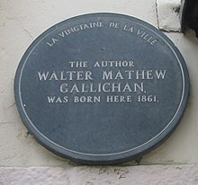 Plaque on Walter M. Gallichan's birthplace in the Royal Square, Vingtaine de la Ville