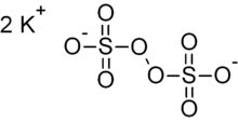 Two potassium cations and one peroxydisulfate anion