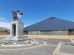 The Rocklands Community Hall in Rocklands, Cape Town. The UDF monument celebrating the formation of the United Democratic Front in the hall is in the foreground.