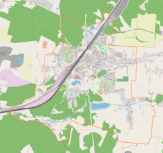 Mapa konturowa Łaz, blisko centrum u góry znajduje się punkt z opisem „Łazy”