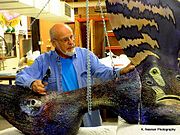 Artist Ed Mack working on his Pteranodon sternbergi.