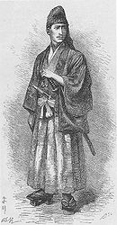 Eugène Collache depicted in samurai attire.