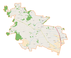 Mapa konturowa gminy Grabica, blisko centrum na lewo znajduje się punkt z opisem „Boryszów”