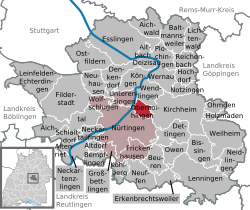 Elhelyezkedése Baden-Württemberg térképén