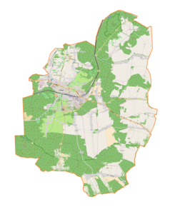 Mapa konturowa gminy Olkusz, blisko centrum u góry znajduje się punkt z opisem „Rabsztyn”