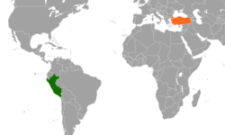 Haritada gösterilen yerlerde Peru ve Turkey