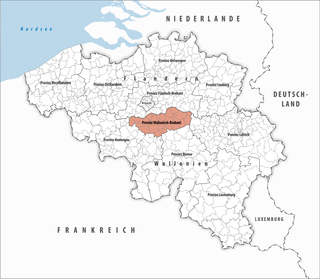 Lage der Provinz Wallonisch-Brabant innerhalb Belgiens hervorgehoben