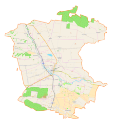 Mapa konturowa gminy Słomniki, blisko centrum u góry znajduje się punkt z opisem „Prandocin”