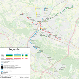 Netwerkkaart van de Stadtbahn van Bielefeld