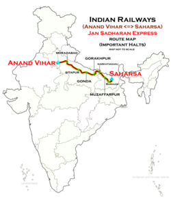 (Anand Vihar–Saharsa) Jan Sadharan Express route