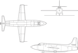 A Bell X–1A háromnézeti rajza