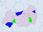 Ethnic townships in Yunnan Zhenxiong. Light green - Yi. Blue - Miao.