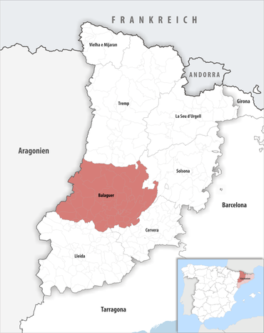 Die Lage des Gerichtsbezirk Balaguer in der Provinz Lleida