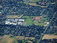 An aerial image of North Medford High School