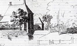 Het door Wolter Kymmell gebouwde huis Overcinge in Havelte, getekend door Cornelis Pronk in 1732