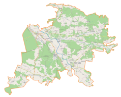 Mapa konturowa powiatu niżańskiego, blisko centrum na dole znajduje się punkt z opisem „Chałupki”