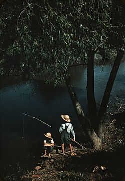 Children fishing in bayou at Schriever, 1940. Photo by Marion Post Wolcott.