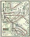 Streckennetz der BMT mit Hoch- und U-Bahnen 1924. Unfertige Abschnitte gestrichelt dargestellt.[m 9]