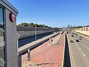 A view from the bridge towards downtown Minneapolis.