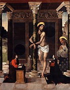 Cristo atado a la columna con San Pedro y donantes by Alejo Fernández