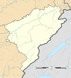 Mapa konturowa Doubs, po lewej znajduje się punkt z opisem „Quingey”