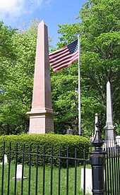 Photograph of the pink obelisk marking Fillmore's grave