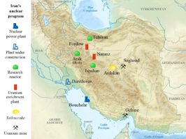 Kaart met locaties van Irans atoomprogramma.