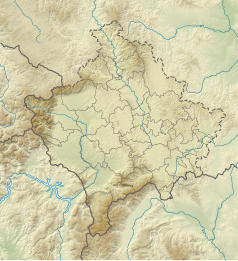 Mapa konturowa Kosowa, w centrum znajduje się punkt z opisem „miejsce bitwy”