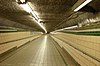 One of the long inclined pedestrian tunnels at Newport station