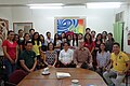 Group picture of the participants: (seated, left to right) Dr. Victor N. Sugbo, Prof. Joycie Dorado-Alegre, Dean Anita Cular, Mr. Johnny Alegre, Ms. Bel Bernas-Ballesteros, Mr. Michael Glen Ong; (back) Communication Arts students