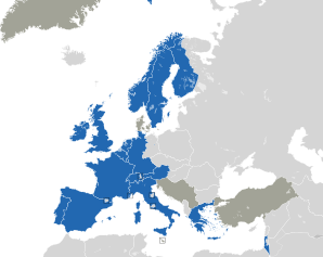 A coloured map of the countries of Europe