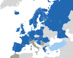 A coloured map of the countries of Europe